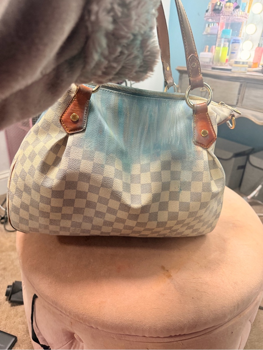 LOUIS VUITTON DAMIER Azure Tote & cross body strap. Ombrayed Sequin Accents - Picture 3 of 6